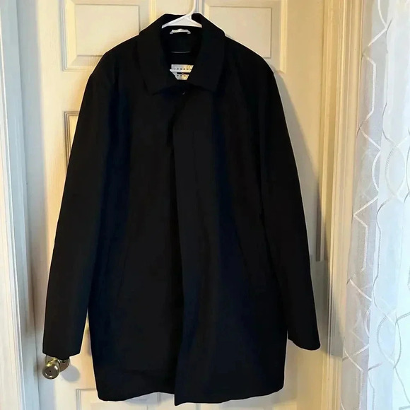 JOSEPH ABBOUD MENS BLACK TRENCH COAT JACKET SUIT OVERCOAT SIZE 46 L WINTER - Picture 1 of 8